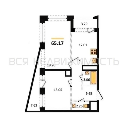 2-комнатная квартира, 65.17кв.м - изображение