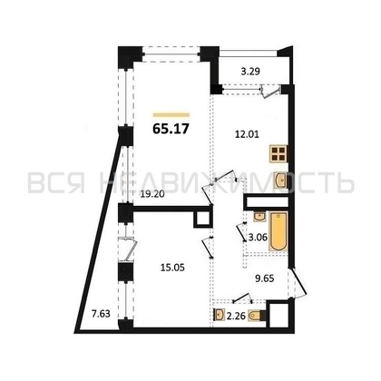 2-комнатная квартира, 65.17кв.м - изображение