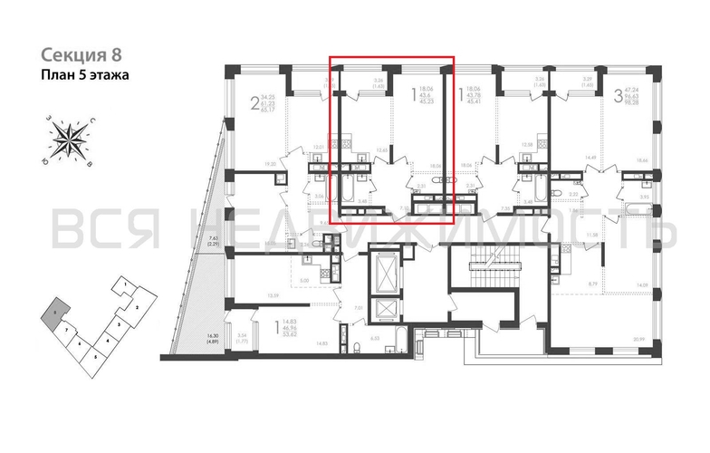 1-комнатная квартира, 45.23кв.м - изображение 1