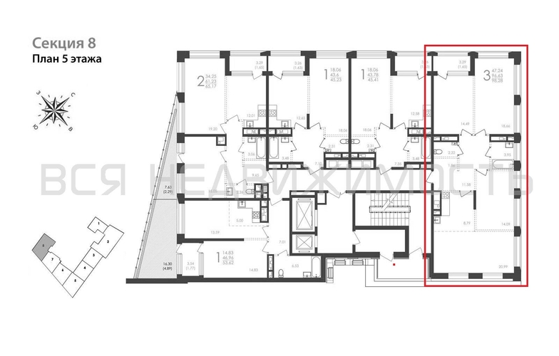 3-комнатная квартира, 98.28кв.м - изображение 1