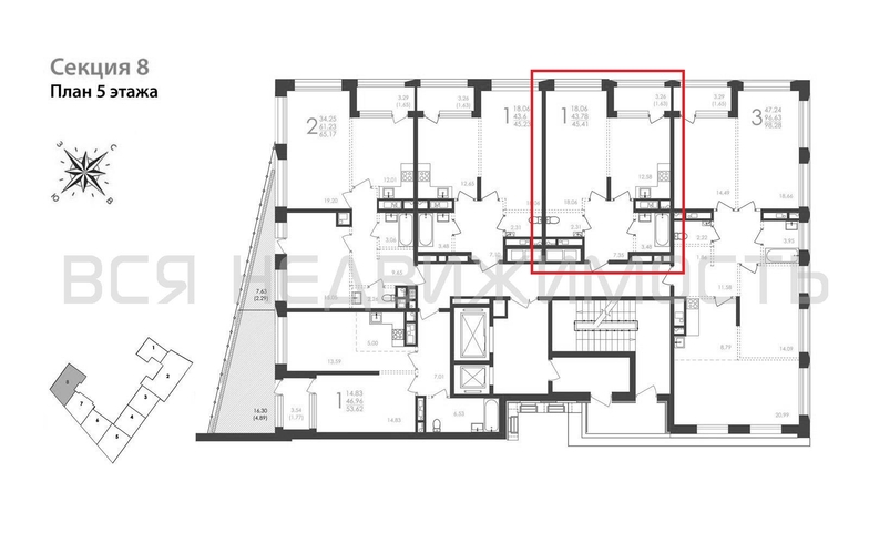 1-комнатная квартира, 45.41кв.м - изображение 1