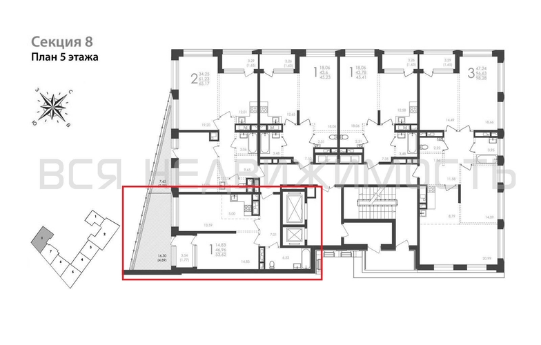 1-комнатная квартира, 53.62кв.м - изображение 1
