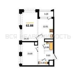 2-комнатная квартира, 62.88кв.м 2-комнатная квартира, 62.88кв.м - изображение 1