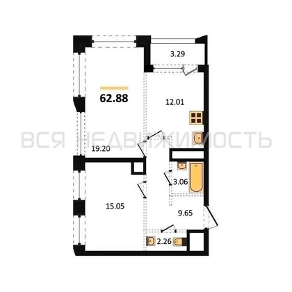 2-комнатная квартира, 62.88кв.м - изображение