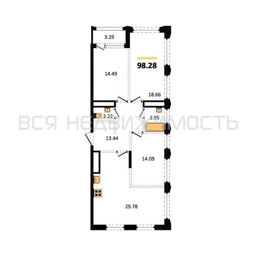 3-комнатная квартира, 98.28кв.м - изображение 0