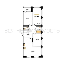 3-комнатная квартира, 98.28кв.м 3-комнатная квартира, 98.28кв.м - изображение 1