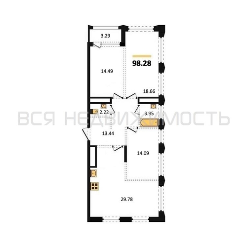 3-комнатная квартира, 98.28кв.м - изображение 0