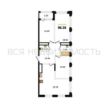 3-комнатная квартира, 98.28кв.м - изображение