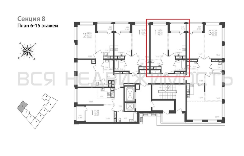 1-комнатная квартира, 45.41кв.м - изображение 1