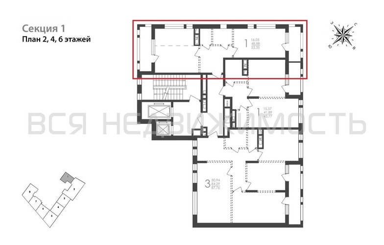 1-комнатная квартира, 53.35кв.м - изображение 1