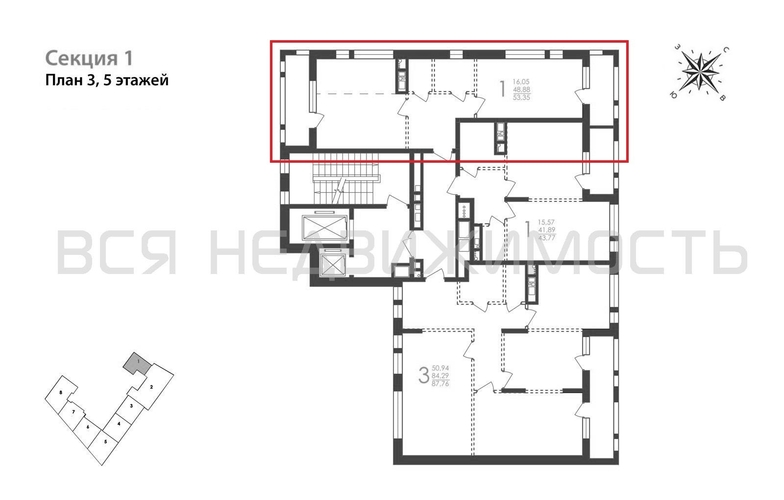 1-комнатная квартира, 53.35кв.м - изображение 1