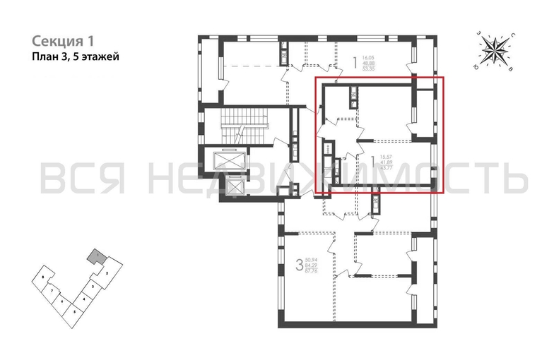 1-комнатная квартира, 43.77кв.м - изображение 1