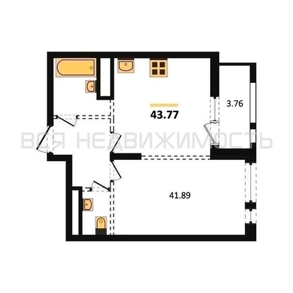 1-комнатная квартира, 43.77кв.м - изображение
