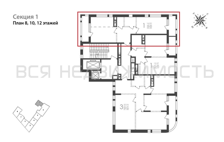 1-комнатная квартира, 53.35кв.м - изображение 1
