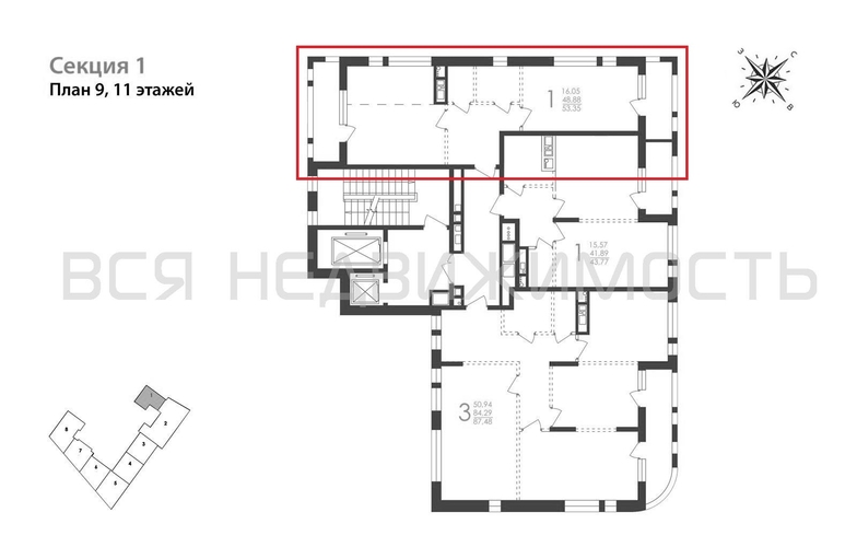 1-комнатная квартира, 53.35кв.м - изображение 1