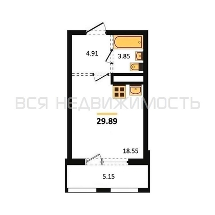 квартира-студия, 29,89кв.м. - изображение