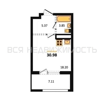 квартира-студия, 30,98кв.м. - изображение