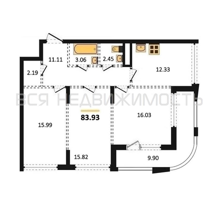 3-комнатная квартира, 83.93кв.м - изображение