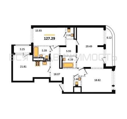 3-комнатная квартира, 127.29кв.м - изображение