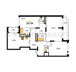 3-комнатная квартира, 127.29кв.м 3-комнатная квартира, 127.29кв.м - изображение 1