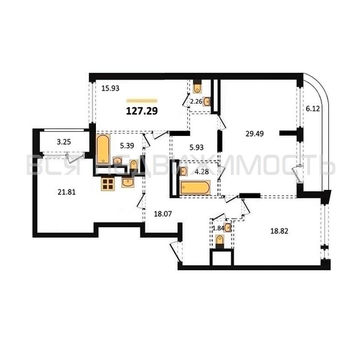 3-комнатная квартира, 127.29кв.м - изображение 0