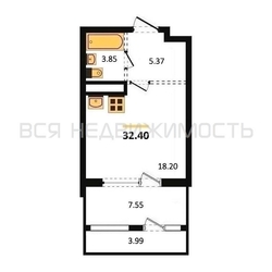 квартира-студия, 32,4кв.м. - изображение 1