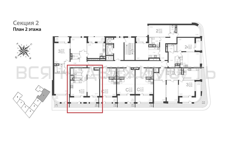 1-комнатная квартира, 53.93кв.м - изображение 1