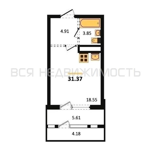 квартира-студия, 31,37кв.м. - изображение 0