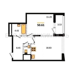 1-комнатная квартира, 50.61кв.м - изображение 1