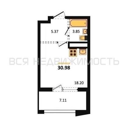 квартира-студия, 30,98кв.м. - изображение