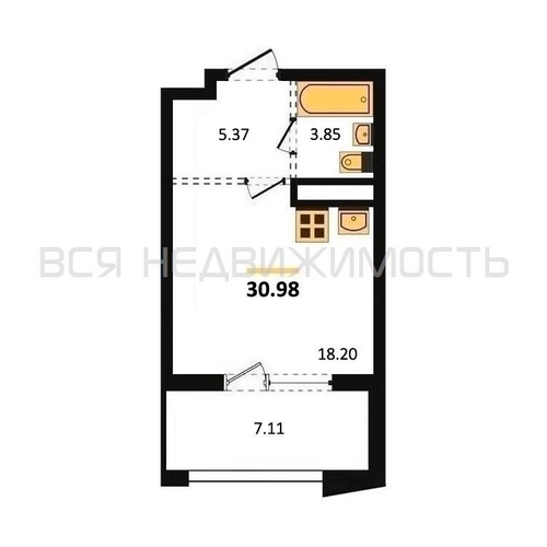 квартира-студия, 30,98кв.м. - изображение 0
