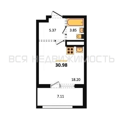 квартира-студия, 30,98кв.м. - изображение