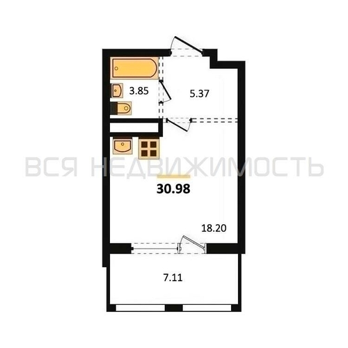 квартира-студия, 30,98кв.м. - изображение 0