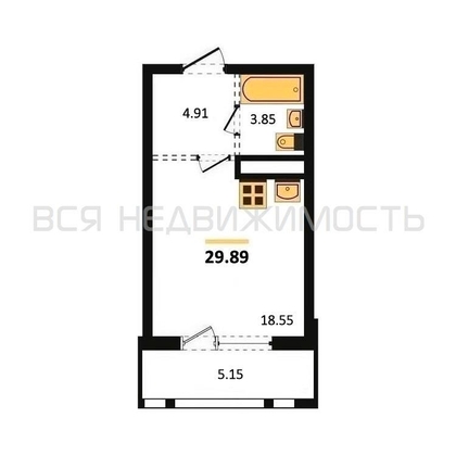 квартира-студия, 29,89кв.м. - изображение