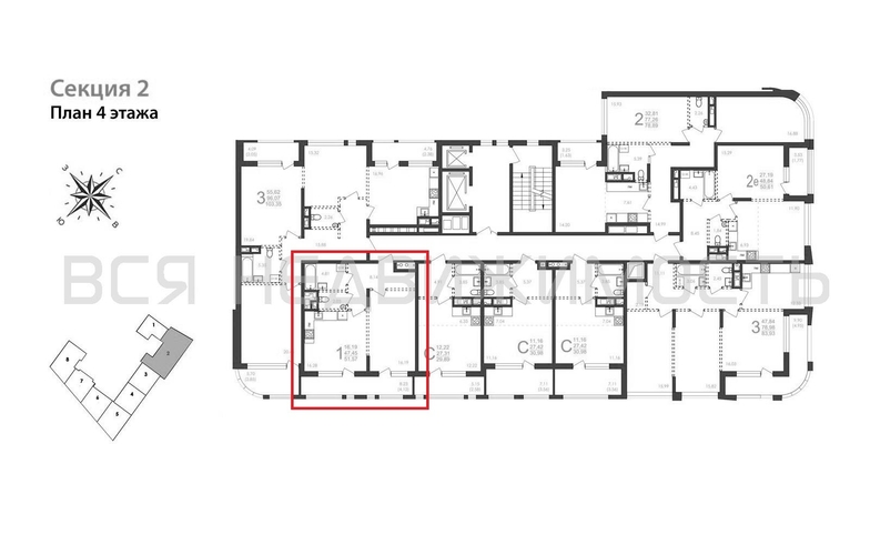 1-комнатная квартира, 51.57кв.м - изображение 1