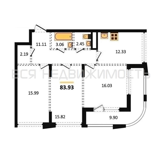 3-комнатная квартира, 83.93кв.м - изображение 0