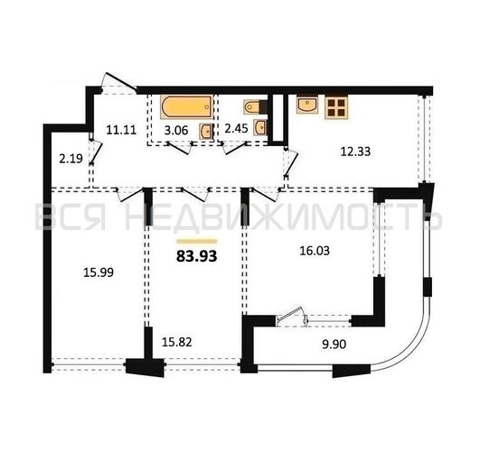 3-комнатная квартира, 83.93кв.м - изображение 0