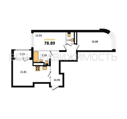 2-комнатная квартира, 78.89кв.м - изображение