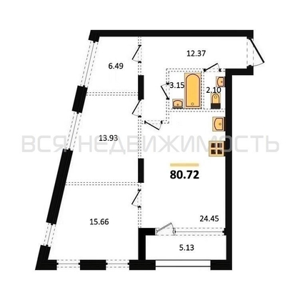 2-комнатная квартира, 80.72кв.м - изображение