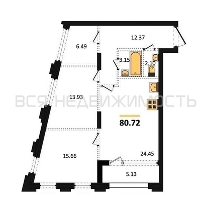 2-комнатная квартира, 80.72кв.м - изображение