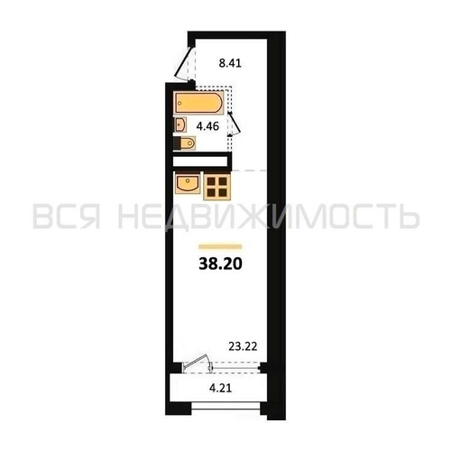 квартира-студия, 38,2кв.м. - изображение 0