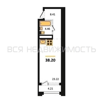 квартира-студия, 38,2кв.м. - изображение