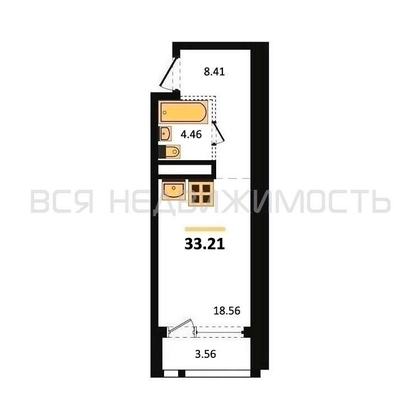 квартира-студия, 33,21кв.м. - изображение