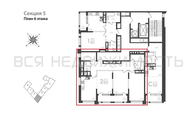 2-комнатная квартира, 92.31кв.м - изображение 1