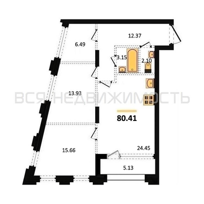 2-комнатная квартира, 80.41кв.м - изображение