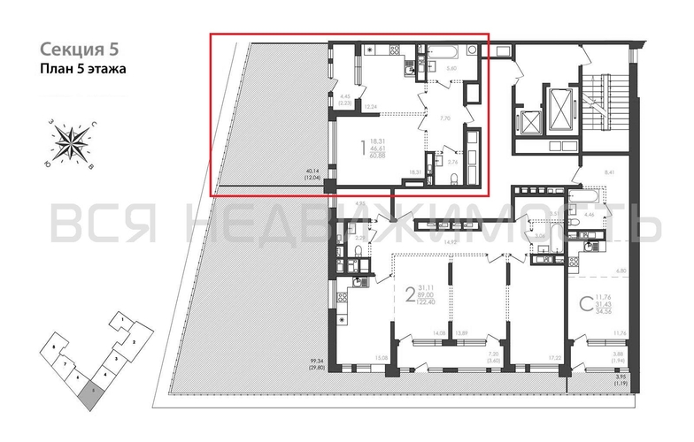 1-комнатная квартира, 60.88кв.м - изображение 1
