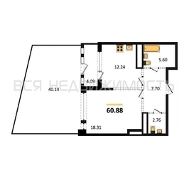 1-комнатная квартира, 60.88кв.м - изображение 1