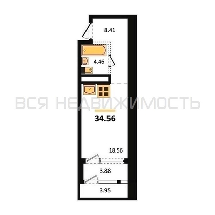 квартира-студия, 34,56кв.м. - изображение