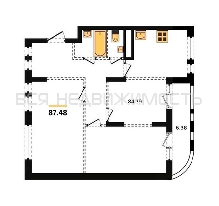 3-комнатная квартира, 87.48кв.м - изображение