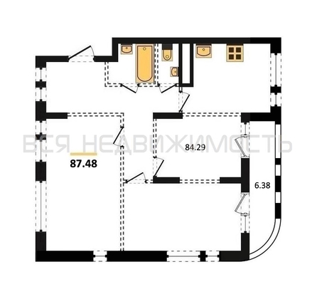 3-комнатная квартира, 87.48кв.м - изображение
